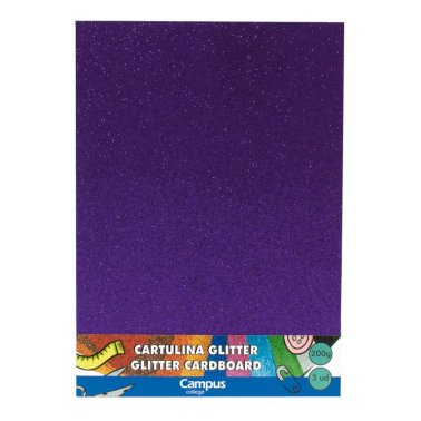 Cartulina Campus College Glitter A4 200g. Violeta /3 ud.