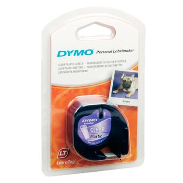 Cinta Dymo Letratag Plástico 12mm x 4m Negro/Transparente