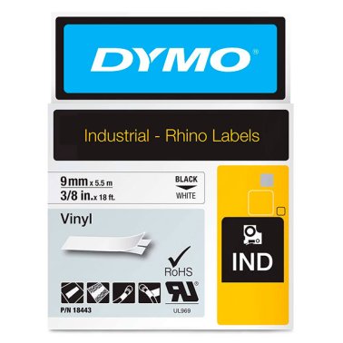 Cinta Dymo Rhino Pro vinilo 9mm x 5,5m Negro/Blanco