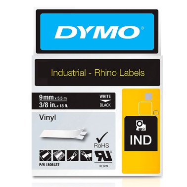Cinta Dymo Rhino vinilo 9mm x 5,5m Blanco/Negro
