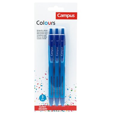 Bolígrafo Tinta Viscosidad Extrema Campus Colours Azul Blíster /3 ud.
