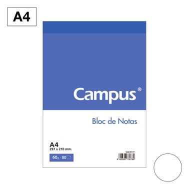 Bloc Notas Microperforado Campus A4 60g 80h Liso