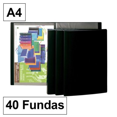 Carpeta Plus Office Flexible A4 40 Fundas Negro