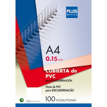 Cubierta encuadernar Plus Office A4 PVC transparente 100 ud