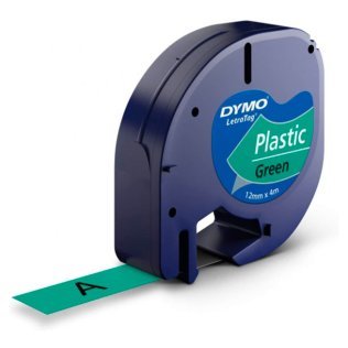 Cinta Dymo Letratag Plástico 12mm x 4m Negro / Verde