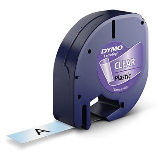 Cinta Dymo Letratag Plástico 12mm x 4m Negro/Transparente