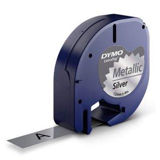 Cinta Dymo Letratag metalizadas 12mm x 4m Negro/Plata