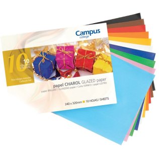 Bloc Papel Charol Campus College Folio 180g. Colores Surtidos