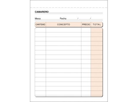 Talonario Camareros Plus Office 109 x 153 mm Triplciado 50 Juegos