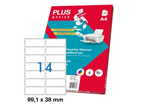 Etiquetas Autoadhesivas Plus Office 99,1 x 38 mm Cantos Redondeados 14 x hoja Caja 100 Hojas