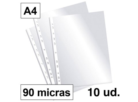 Fundas Multitaladro Plus Office A4 Cristal 90 Micras Bolsa 10 ud
