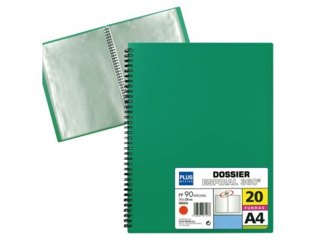 Carpeta Dossier Plus Office Espiral A4 20 Fundas Verde