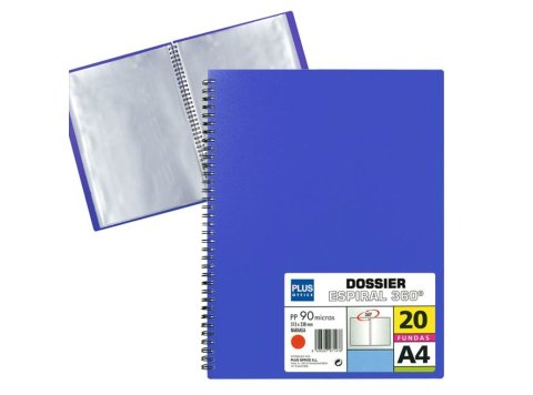 Carpeta Dossier Plus Office Espiral A4 20 Fundas Azul