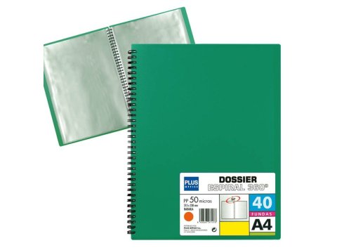 Carpeta Dossier Plus Office Espiral A4 40 Fundas Verde