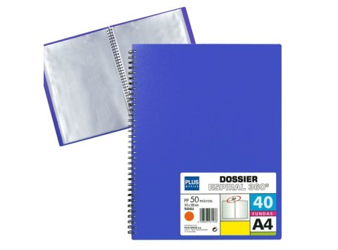 Carpeta Dossier Plus Office Espiral A4 40 Fundas Azul