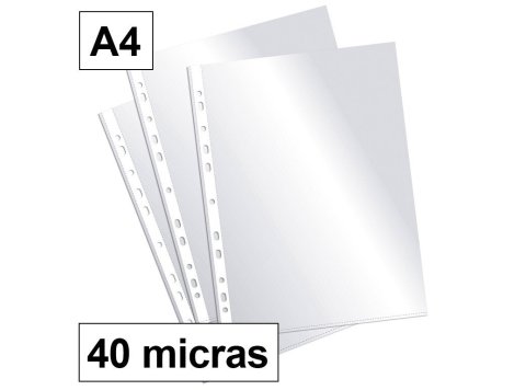 Funda Multitaladro Plus Office A4 Cristal 40 Micras Caja 200 ud.