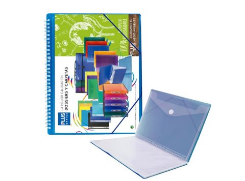 Carpeta Plus Office Espiral Gomas A4 30 Fundas Azul