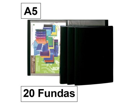 Carpeta Plus Office Flexible A5 PP 20 Fundas Negro
