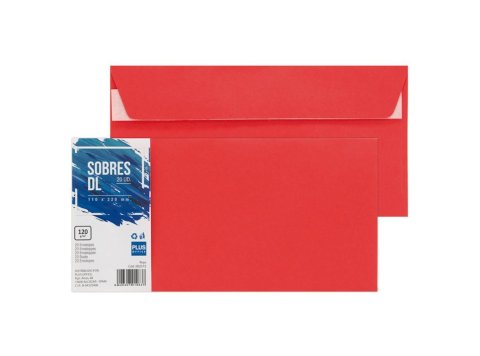 Sobre DL Plus Office 110 x 220 mm 120g Rojo 20 ud.