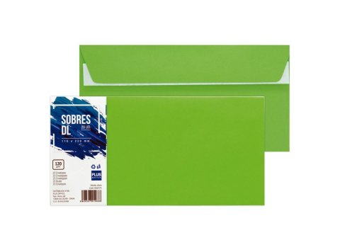 Sobre DL Plus Office 110 x 220 mm 120g Verde Claro 20 ud.