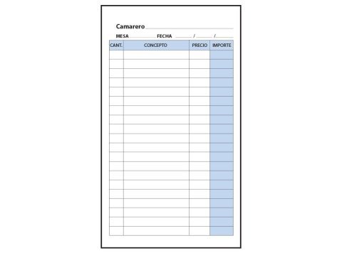 Talonario Camareros Plus Office 90 x 220 mm Duplicado 50 Juegos
