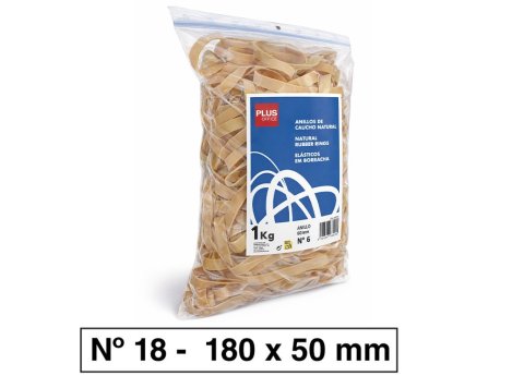 Bandas Elásticas Plus Office Nº 18 180 x 15 mm Bolsa 1000g