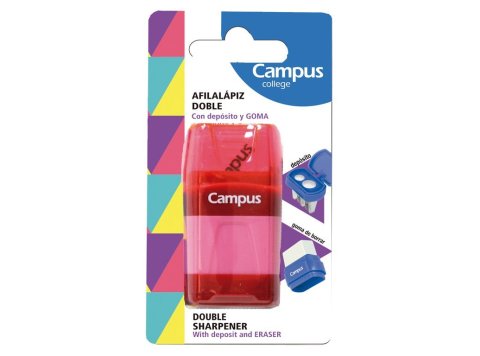 Afilalápiz Doble Depósito y Goma de Borrar Campus Collage Colores Surtidos Blíster 1 ud.