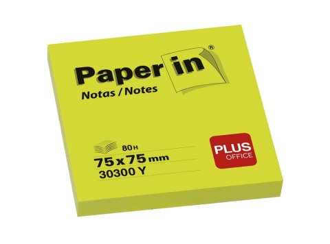 Bloc Notas Adhesivas Paper In Plus Office 75 x 75 mm Amarillo Flúor 80 Hojas