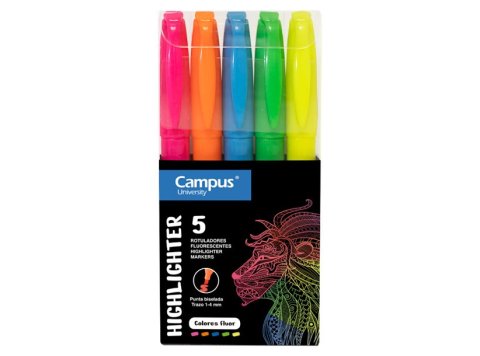 Marcador Fluorescente Pen Highlighter Campus University Colores Neón 5 unid.