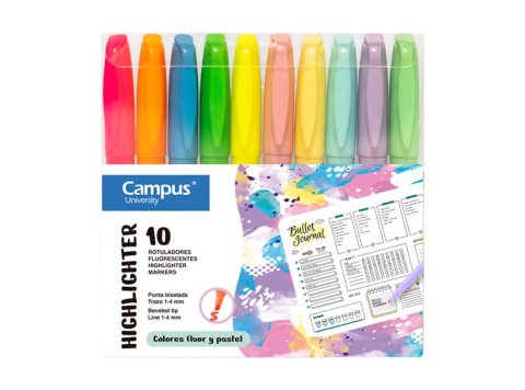 Marcador Fluorescente Pen Highlighter Campus University Colores Neón + Pastel 10 unid.