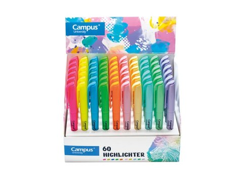 Marcador Fluorescente Pen Highlighter Campus University Colores Neón + Pastel Expositor 60 unid.
