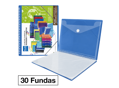Carpeta Plus Office Espiral Gomas A4 30 Fundas Azul