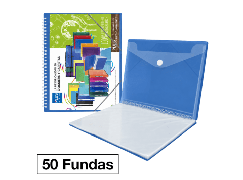 Carpeta Plus Office Espiral Gomas A4 50 Fundas Azul