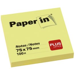 Bloc Notas Adhesivas Paper In Plus Office 75mmx75mm Amarillas 100 Hojas