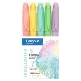 Marcador Fluorescente Pen Highlighter Campus University Colores Pastel 5 unid.
