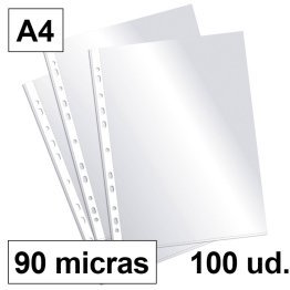Fundas Multitaladro Plus Office A4-Cristal 90 Micras
