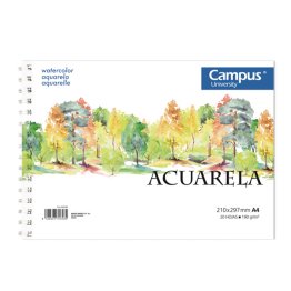 Bloc Acuarela Campus University A4 Espiral 20 Hojas 190g.