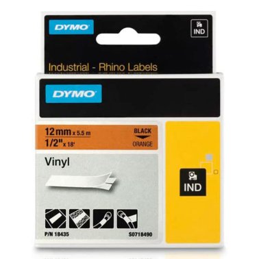 Cinta Dymo Rhino vinilo 12mm x 5,5m Negro/Naranja
